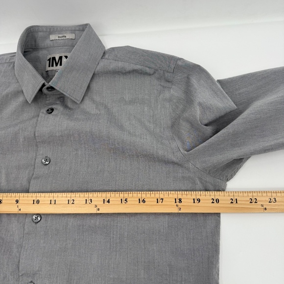 Express 1MX Shirt Men Medium Gray Long Sleeve Button Up Office Career Casual - Picture 7 of 9